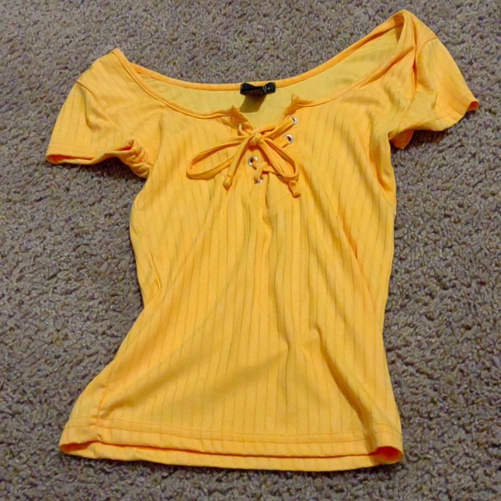 Yellow lace up shirt